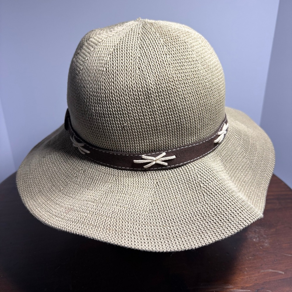 Orvis Sun Hat Women OS Tan 2L8A Wide Brim Knit Packable Boho Western Straw Style